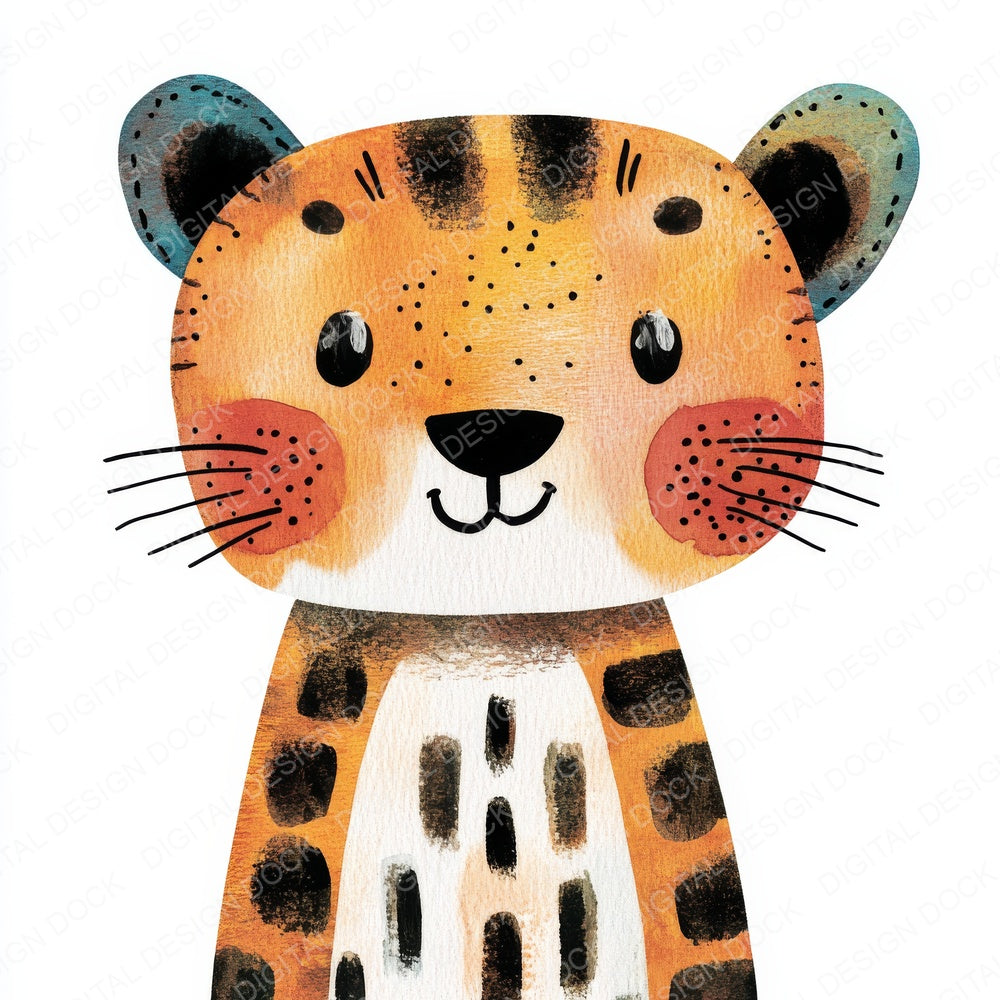 Watercolour Nursery Safari Animals fussy cut sheet in A4 format showing all 12 designs on one printable page