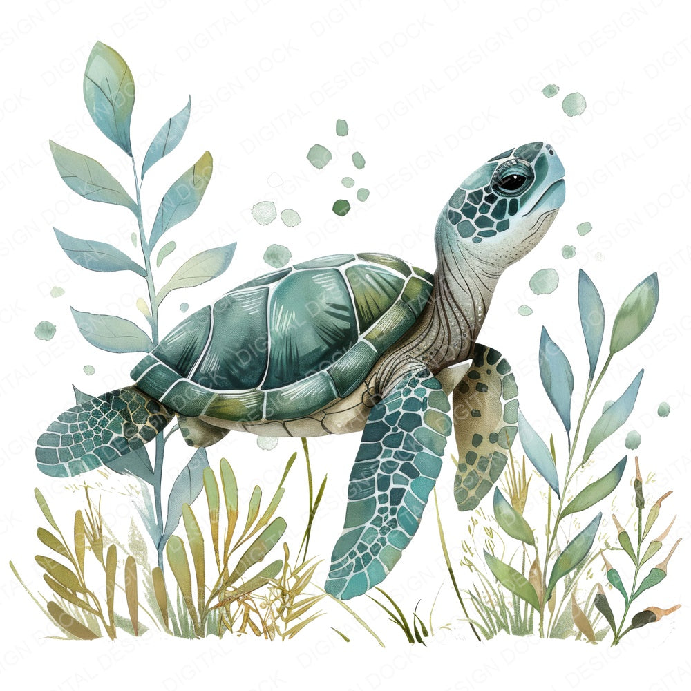 Watercolour Nursery Sea Turtle fussy cut sheet in A4 format showing all 12 designs on one printable page