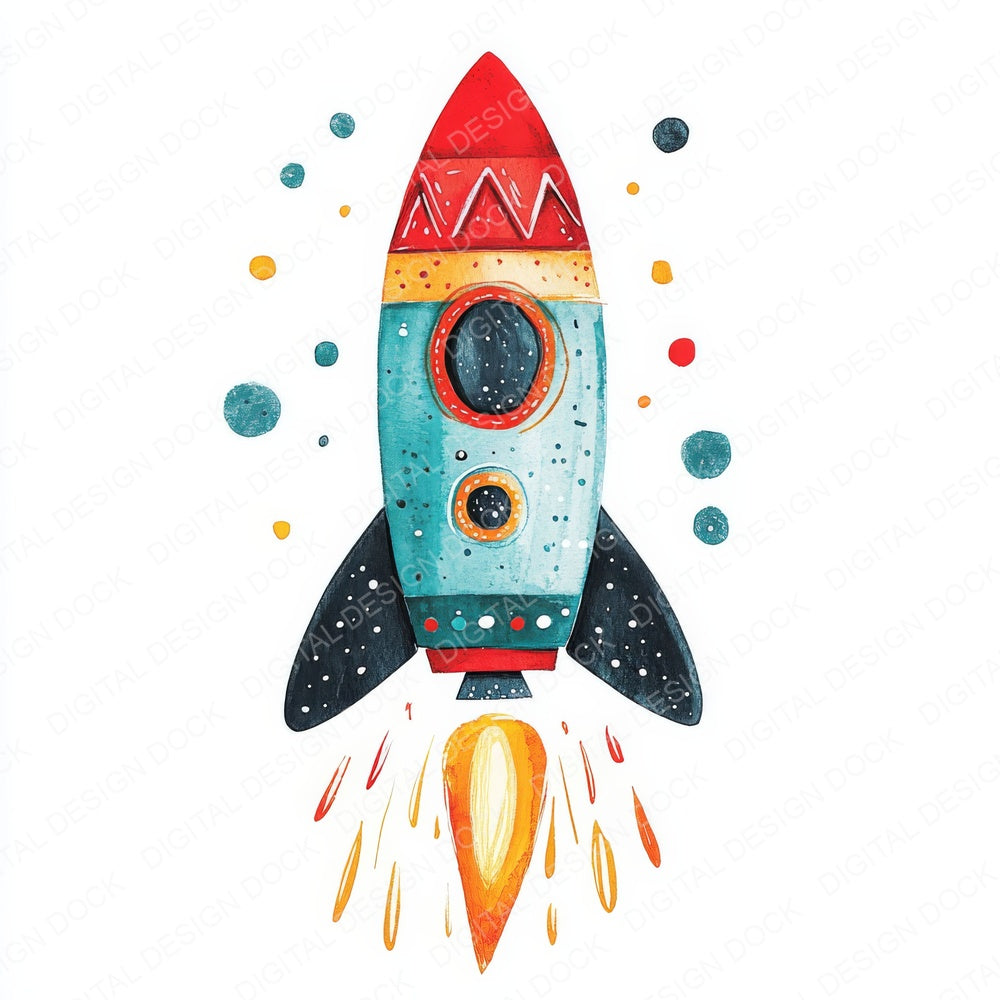 Watercolour Nursery Space Rocket fussy cut sheet in US Letter format showing all 12 designs on one printable page