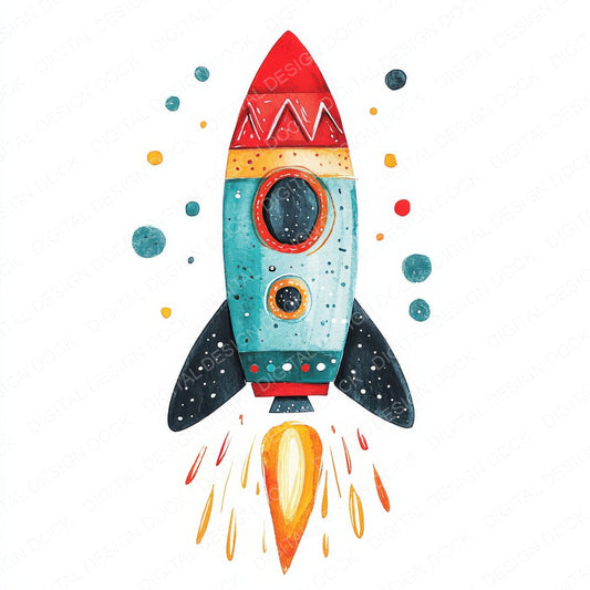 Watercolour Nursery Space Rocket fussy cut sheet in US Letter format showing all 12 designs on one printable page