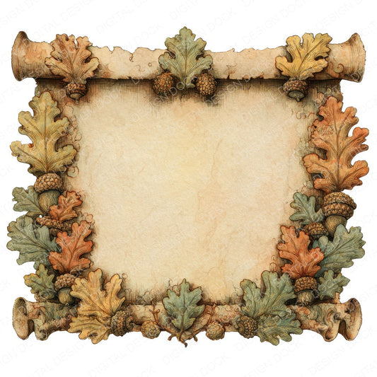 Watercolour Oak Medieval Scroll fussy cut sheet in A4 format showing all 12 designs on one printable page