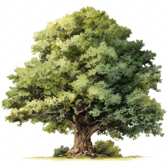 Watercolour Oak Tree fussy cut sheet in US Letter format showing all 12 designs on one printable page