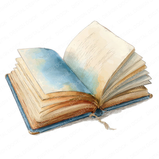 Watercolour Open Book fussy cut sheet in A4 format showing all 12 designs on one printable page