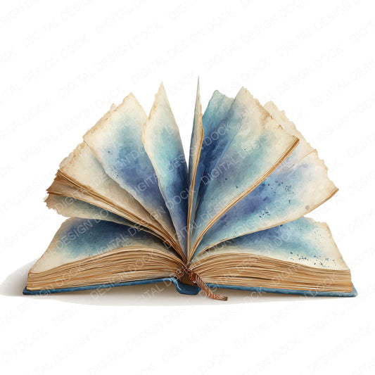 Watercolour Open Book fussy cut sheet in US Letter format showing all 12 designs on one printable page