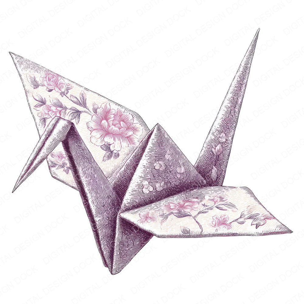 Watercolour Origami Crane fussy cut sheet in A4 format showing all 12 designs on one printable page