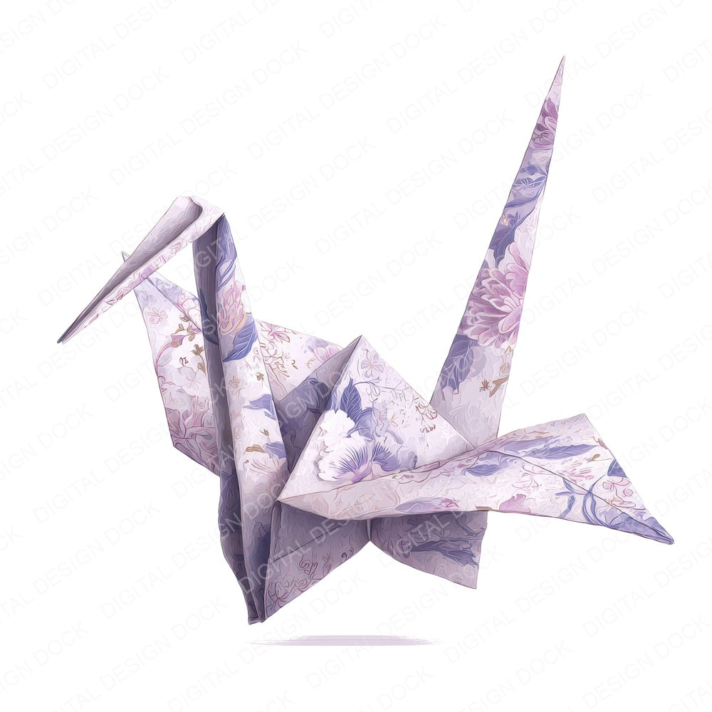 Watercolour Origami Crane fussy cut sheet in US Letter format showing all 12 designs on one printable page
