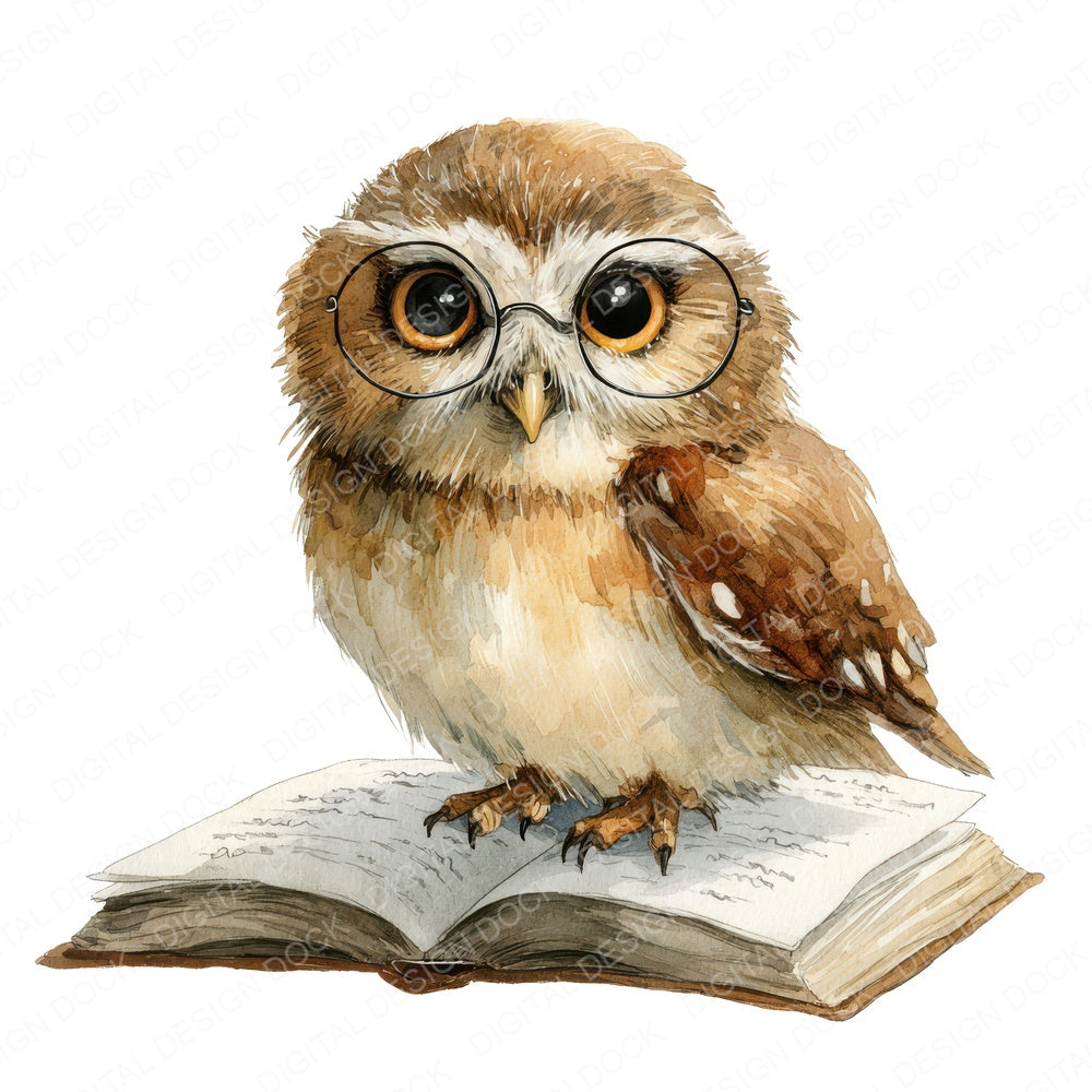Watercolour Owl Book fussy cut sheet in A4 format showing all 12 designs on one printable page