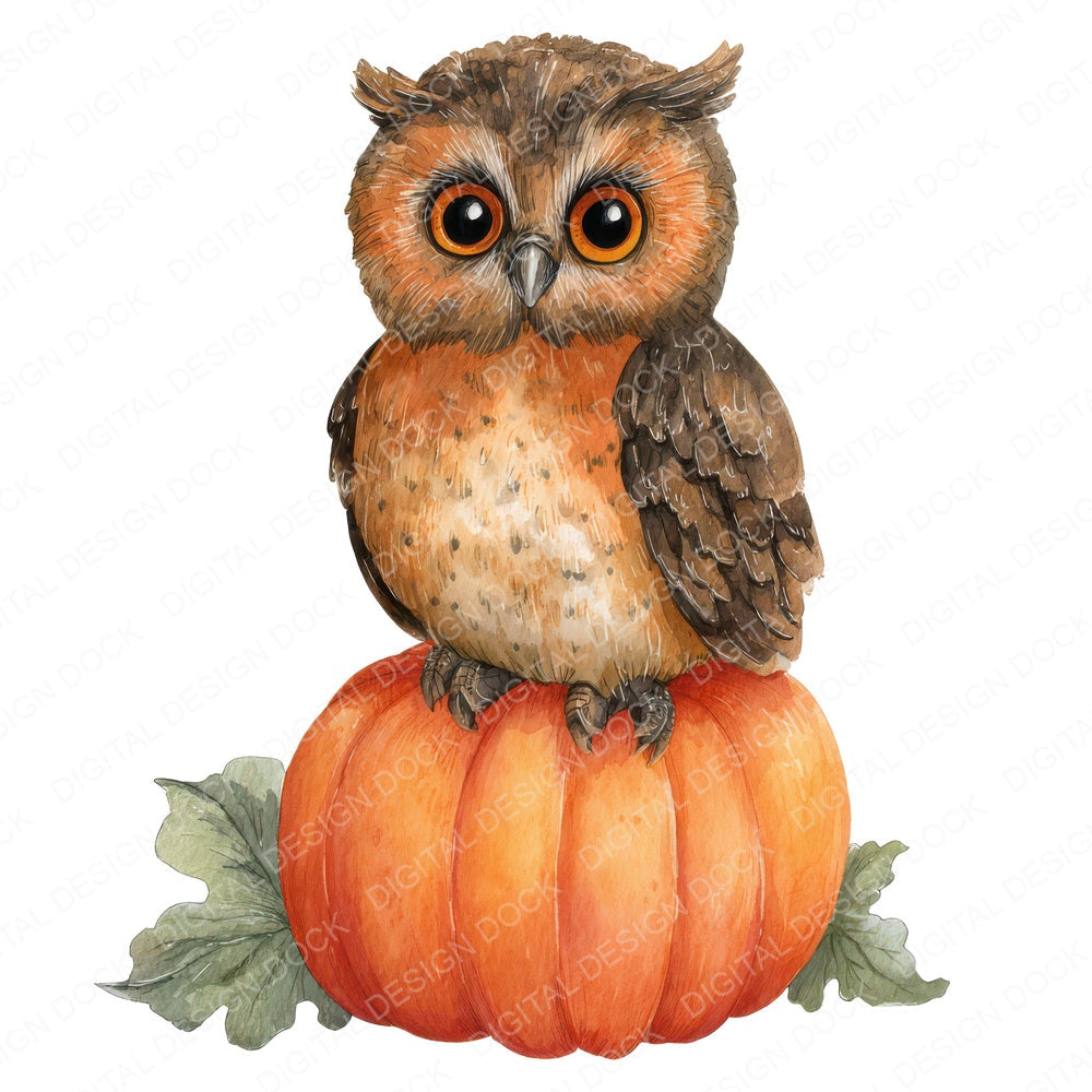 Watercolour Owl Pumpkin fussy cut sheet in A4 format showing all 12 designs on one printable page