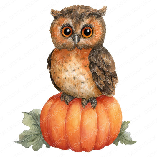 Watercolour Owl Pumpkin fussy cut sheet in A4 format showing all 12 designs on one printable page