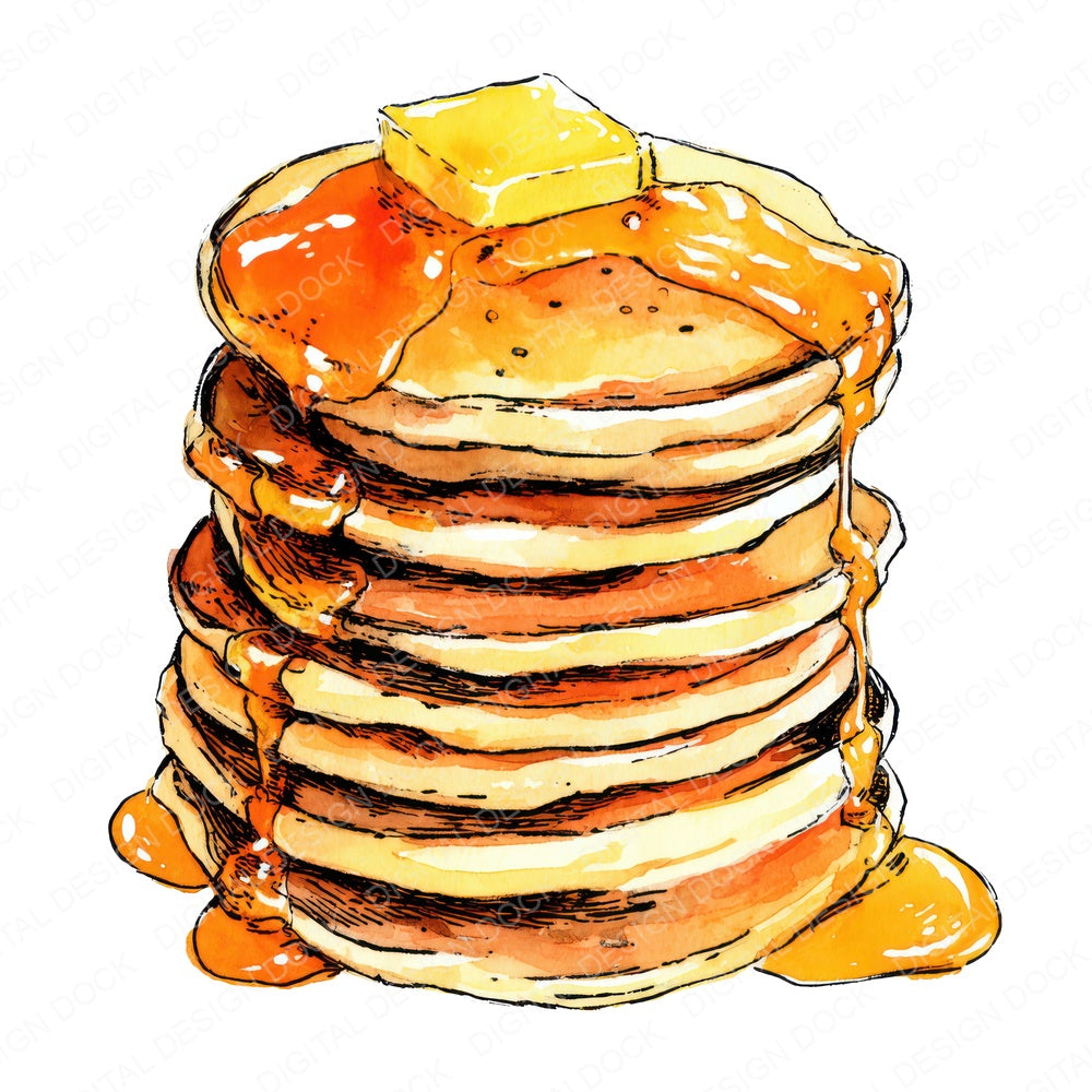 Watercolour Pancake Stack fussy cut sheet in A4 format showing all 12 designs on one printable page