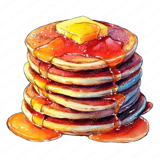 Watercolour Pancake Stack fussy cut sheet in US Letter format showing all 12 designs on one printable page