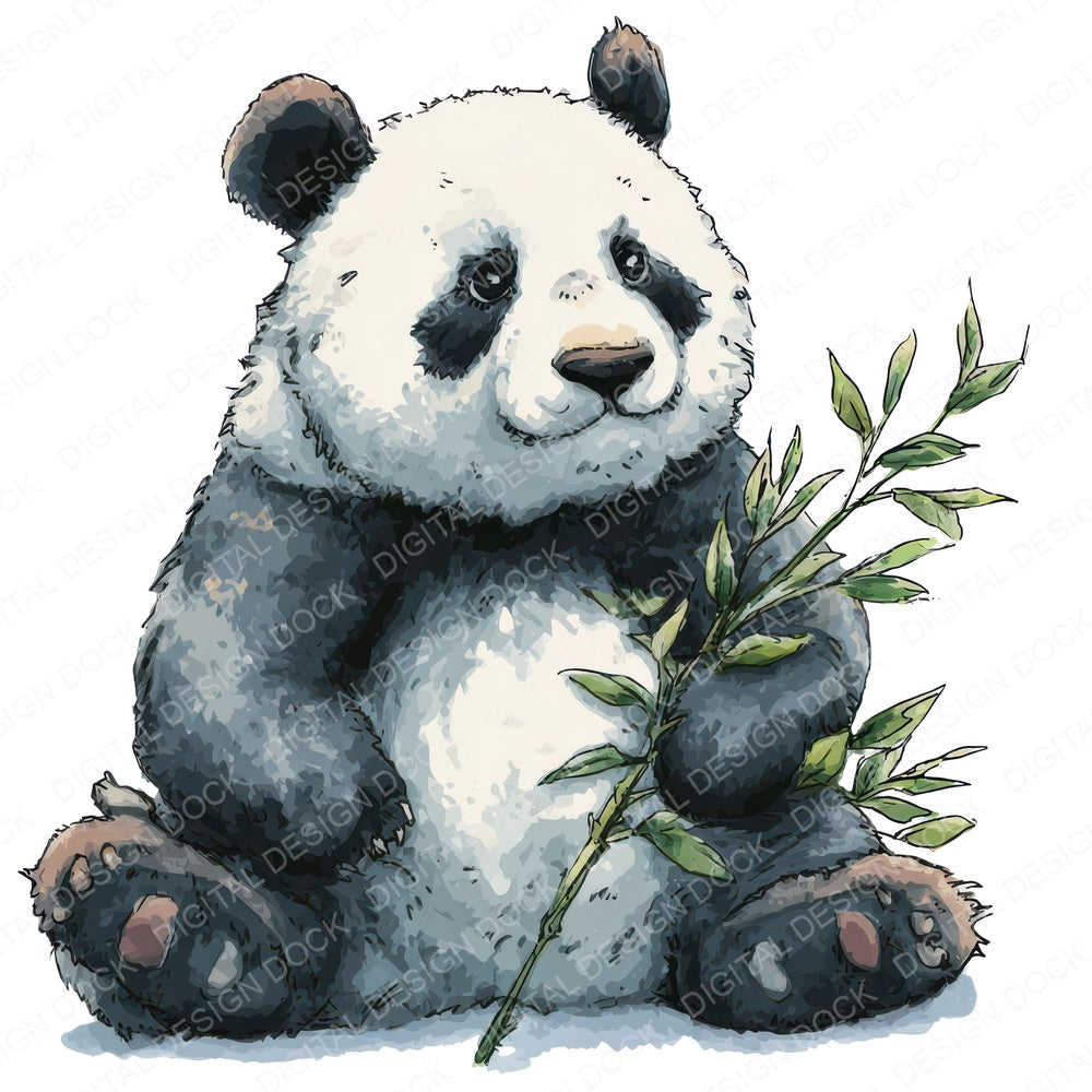 Watercolour Panda fussy cut sheet in A4 format showing all 12 designs on one printable page