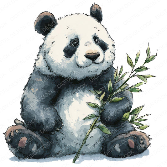 Watercolour Panda fussy cut sheet in A4 format showing all 12 designs on one printable page