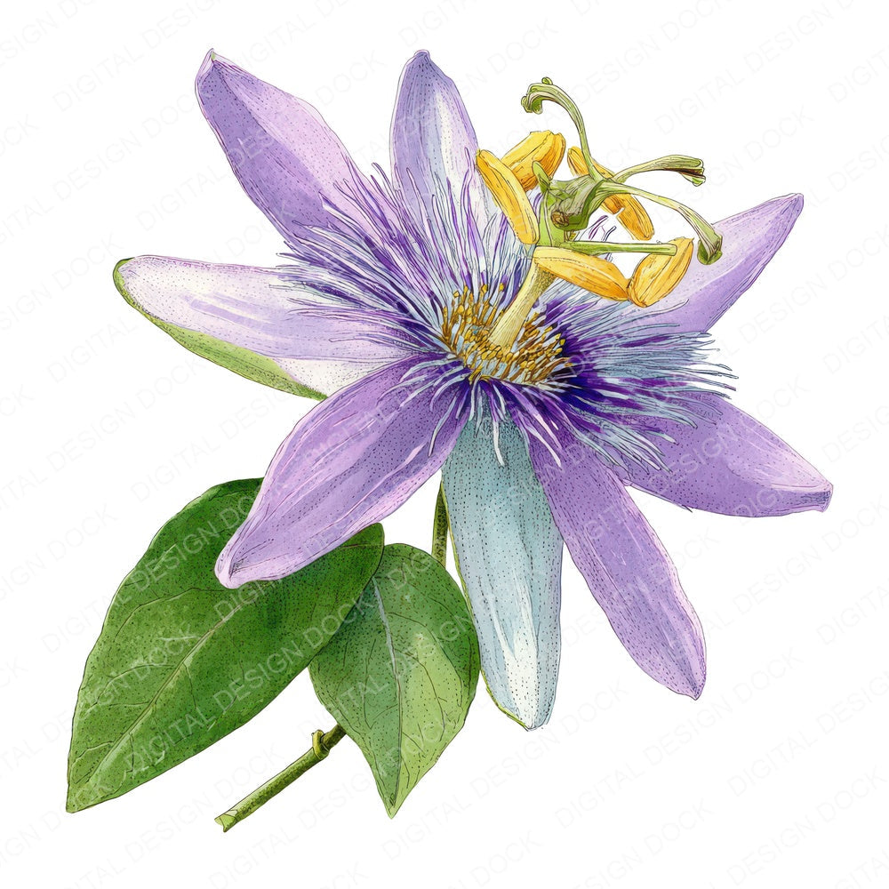 Watercolour Passionflower fussy cut sheet in US Letter format showing all 12 designs on one printable page
