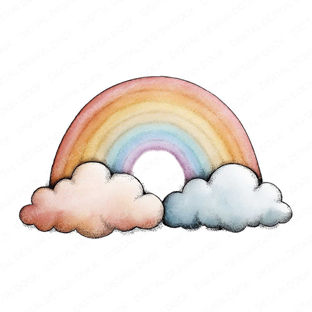 Watercolour Pastel Rainbow fussy cut sheet in A4 format showing all 12 designs on one printable page