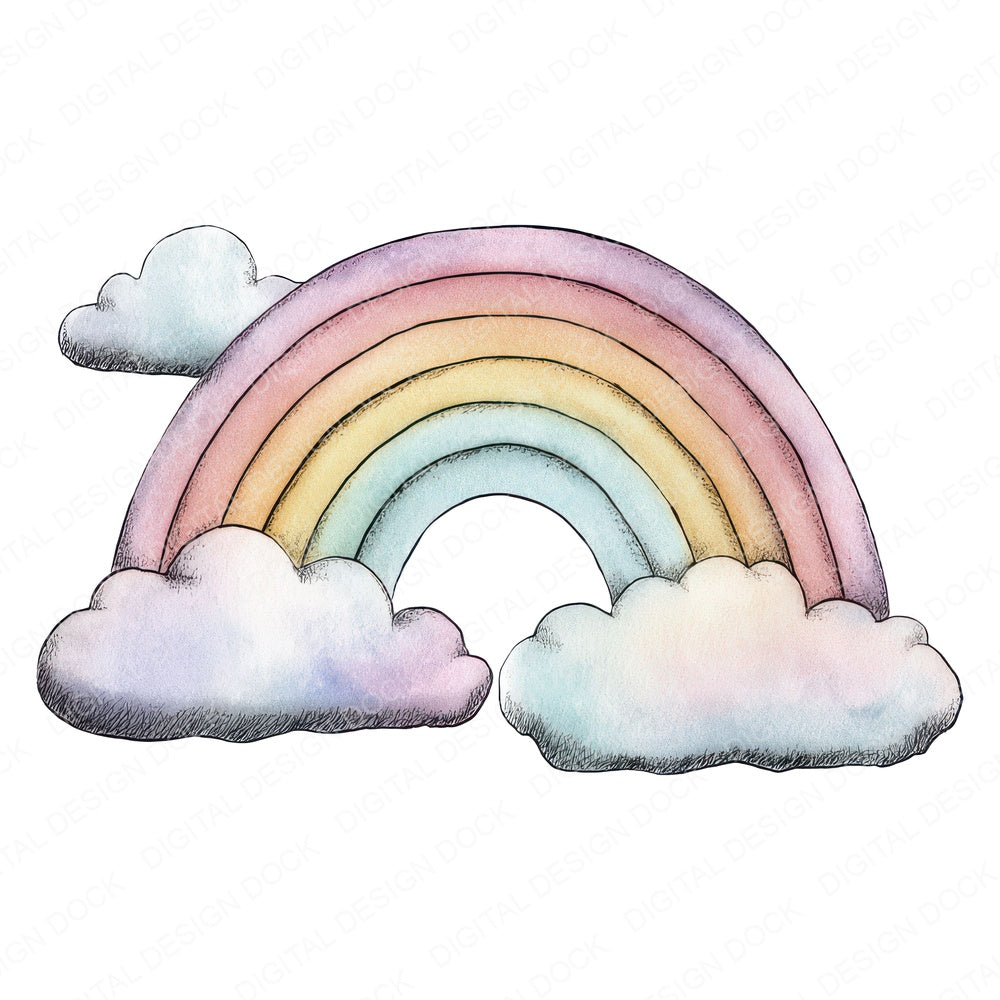 Watercolour Pastel Rainbow fussy cut sheet in US Letter format showing all 12 designs on one printable page