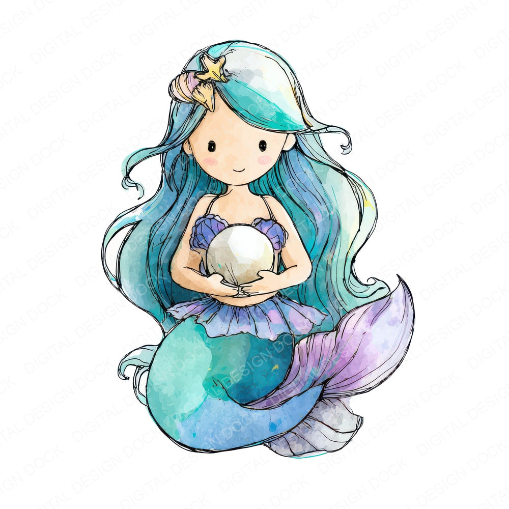 Watercolour Pearl Mermaid Clipart Set (DDD007255)