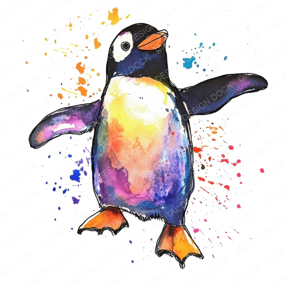 Watercolour Penguin A fussy cut sheet in A4 format showing all 12 designs on one printable page