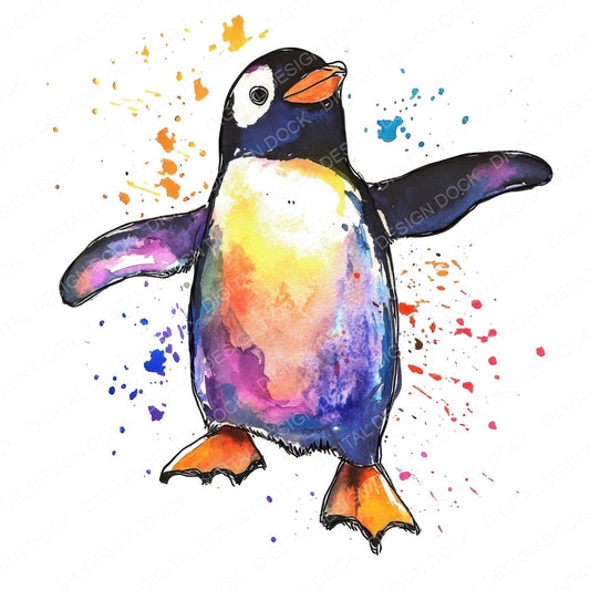 Watercolour Penguin A fussy cut sheet in A4 format showing all 12 designs on one printable page