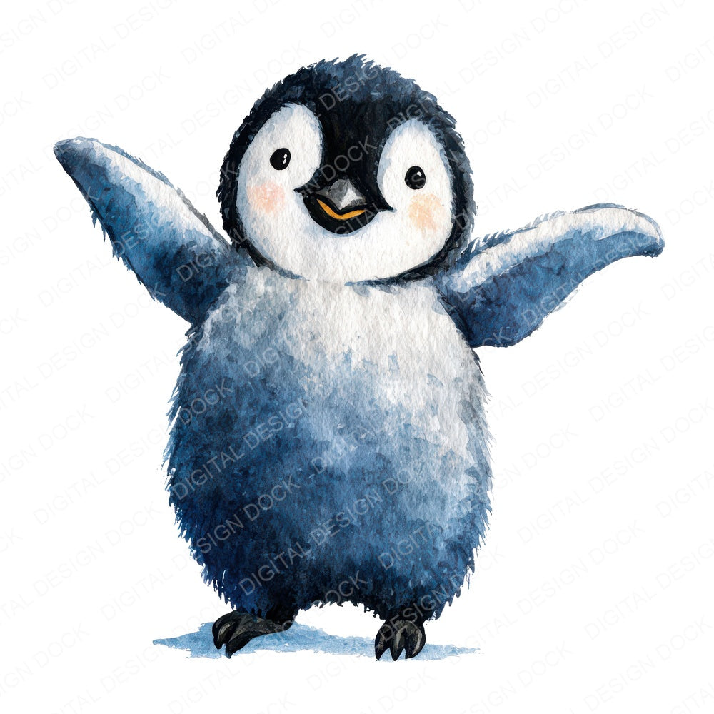 Watercolour Penguin B fussy cut sheet in A4 format showing all 12 designs on one printable page