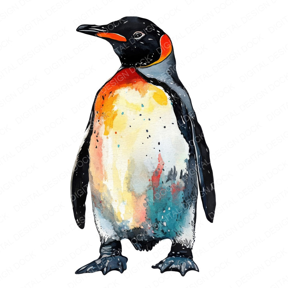 Watercolour Penguin C fussy cut sheet in A4 format showing all 12 designs on one printable page
