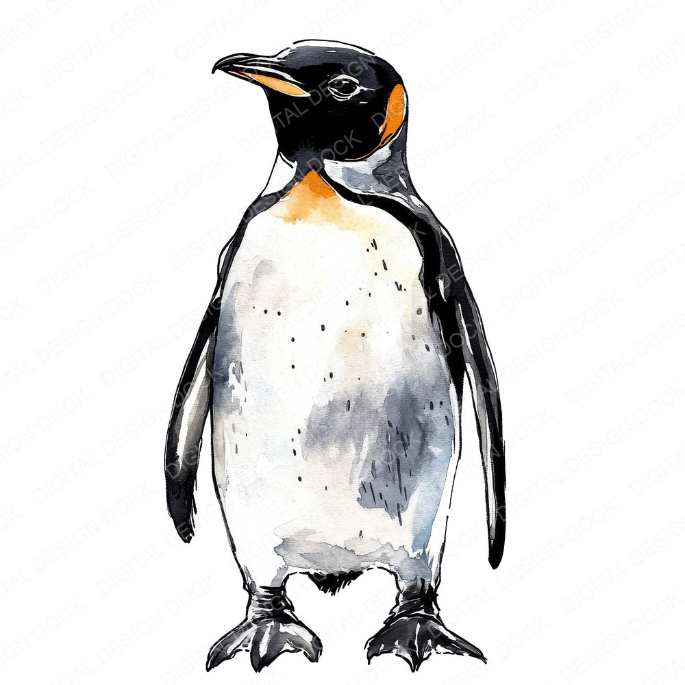 Watercolour Penguin C fussy cut sheet in US Letter format showing all 12 designs on one printable page