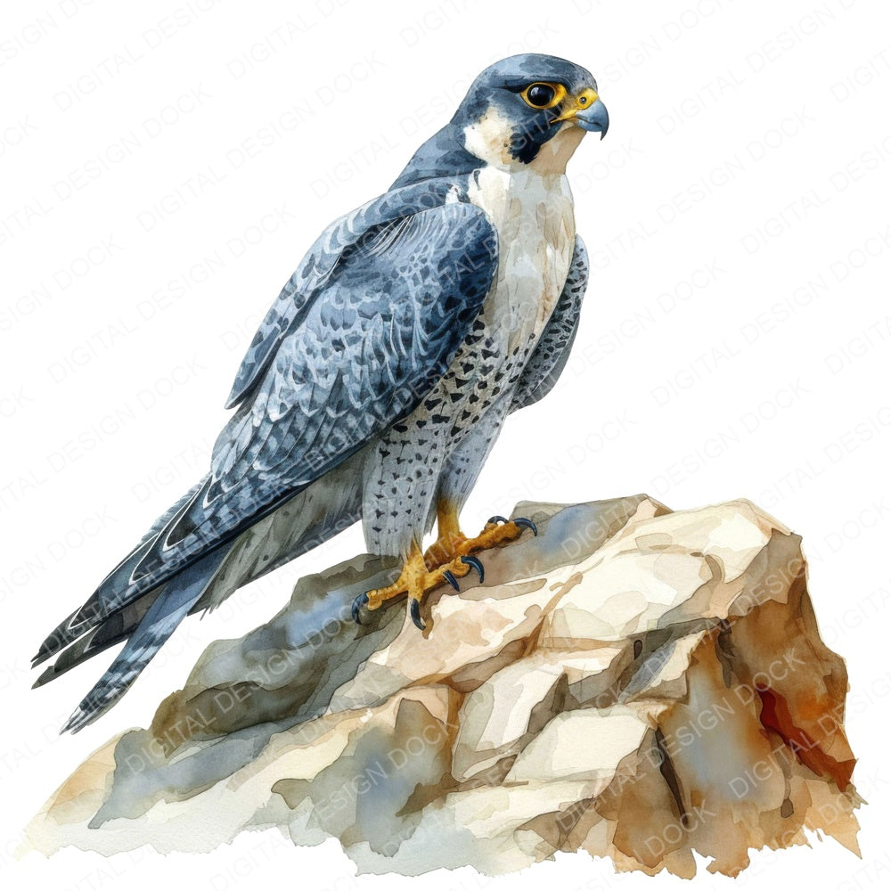 Watercolour Peregrine Falcon fussy cut sheet in A4 format showing all 12 designs on one printable page