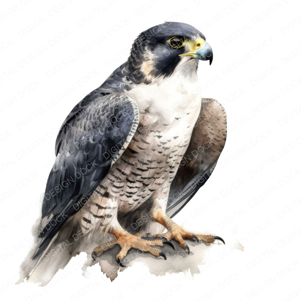Watercolour Peregrine Falcon fussy cut sheet in US Letter format showing all 12 designs on one printable page