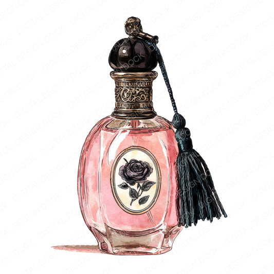 Watercolour Perfume Bottle B fussy cut sheet in A4 format showing all 12 designs on one printable page