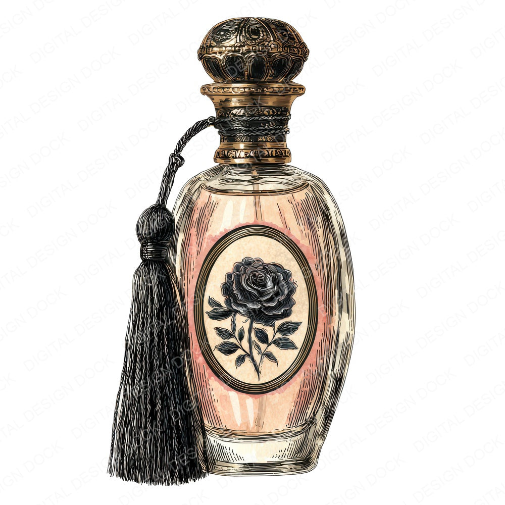 Watercolour Perfume Bottle B fussy cut sheet in US Letter format showing all 12 designs on one printable page