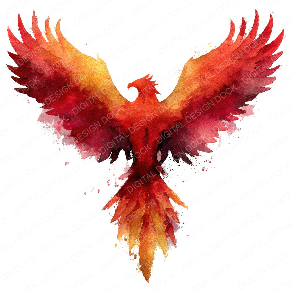 Watercolour Phoenix A fussy cut sheet in A4 format showing all 12 designs on one printable page