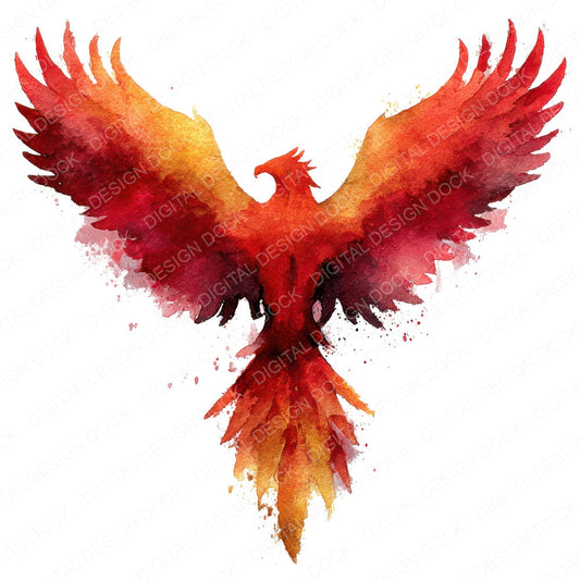 Watercolour Phoenix A fussy cut sheet in A4 format showing all 12 designs on one printable page