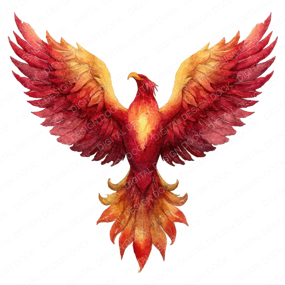 Watercolour Phoenix A fussy cut sheet in US Letter format showing all 12 designs on one printable page