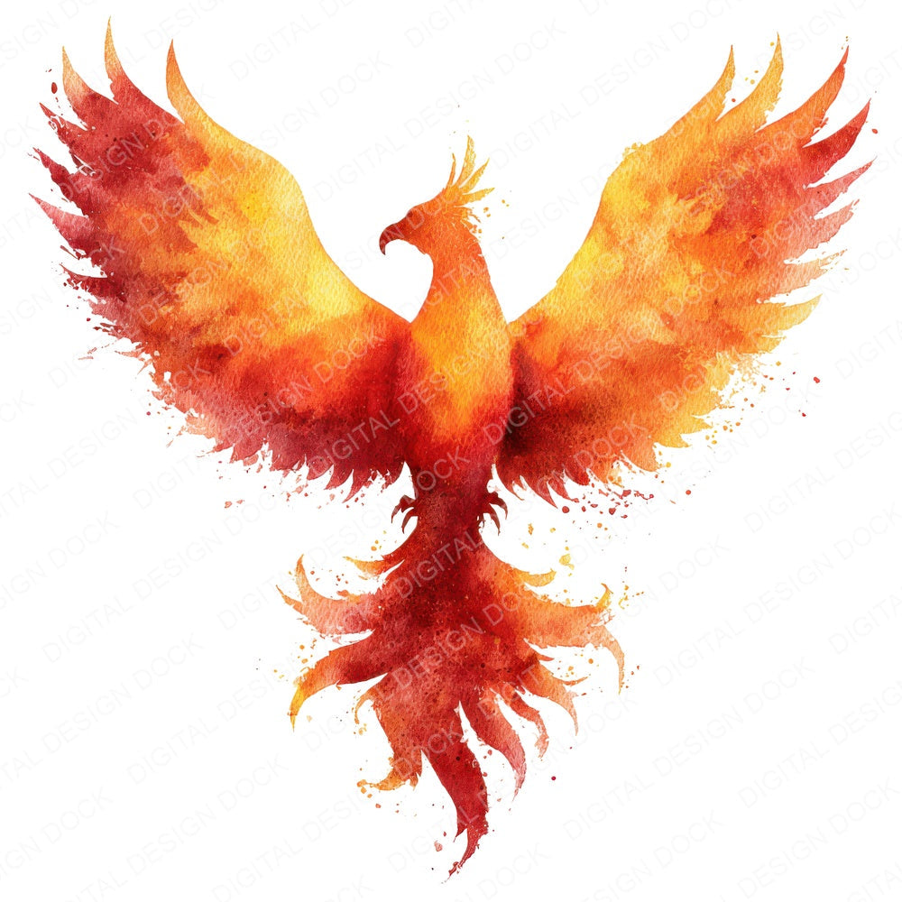 Watercolour Phoenix B fussy cut sheet in A4 format showing all 12 designs on one printable page