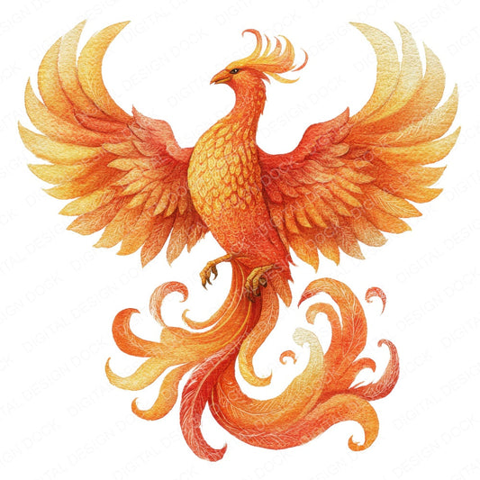 Watercolour Phoenix B fussy cut sheet in US Letter format showing all 12 designs on one printable page