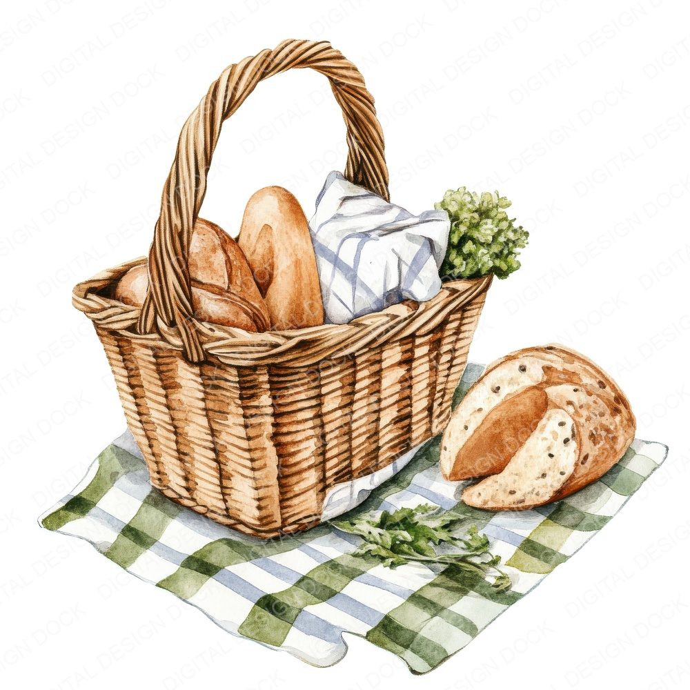 Watercolour Picnic Basket Clipart Set (DDD007268)