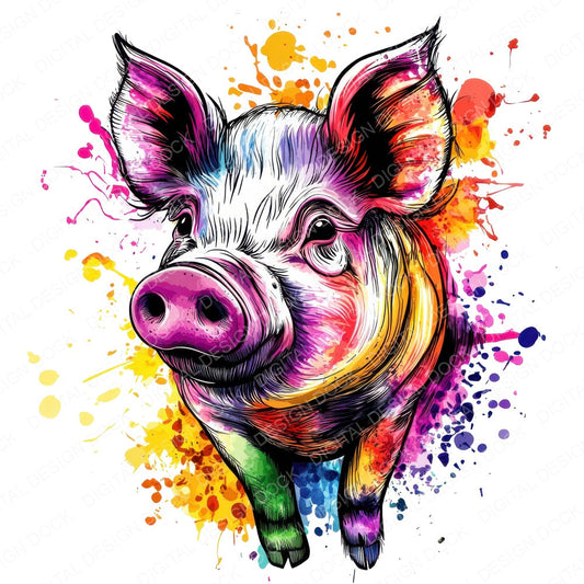 Watercolour Pig Spatter fussy cut sheet in US Letter format showing all 12 designs on one printable page
