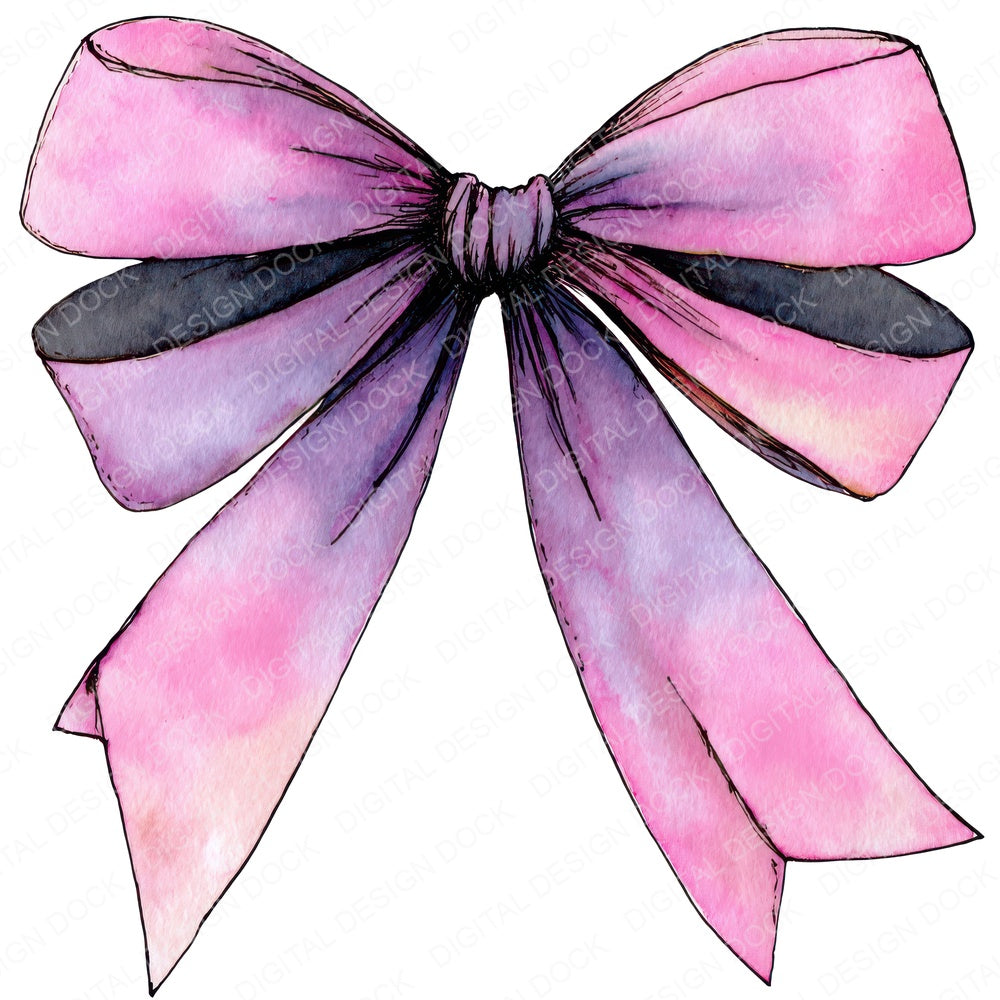 Watercolour Pink Bow fussy cut sheet in A4 format showing all 12 designs on one printable page