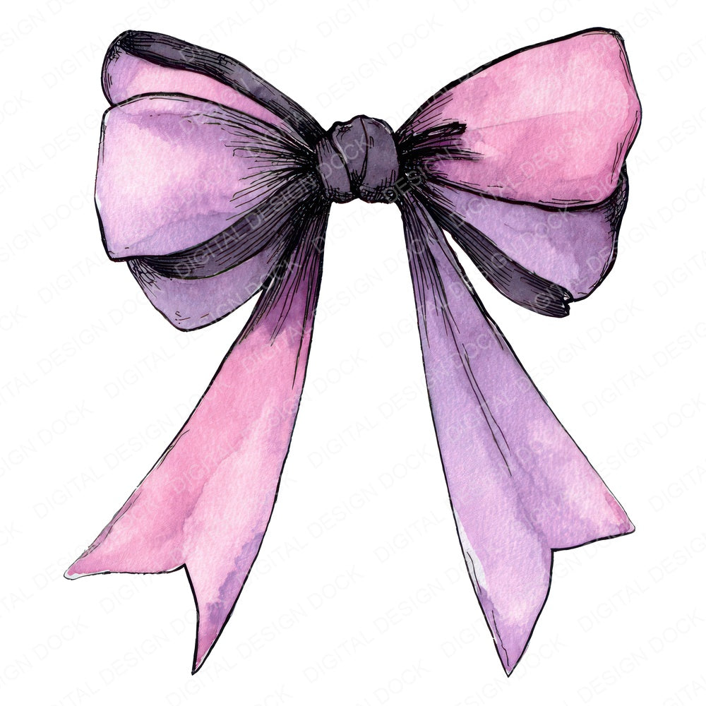 Watercolour Pink Bow fussy cut sheet in US Letter format showing all 12 designs on one printable page