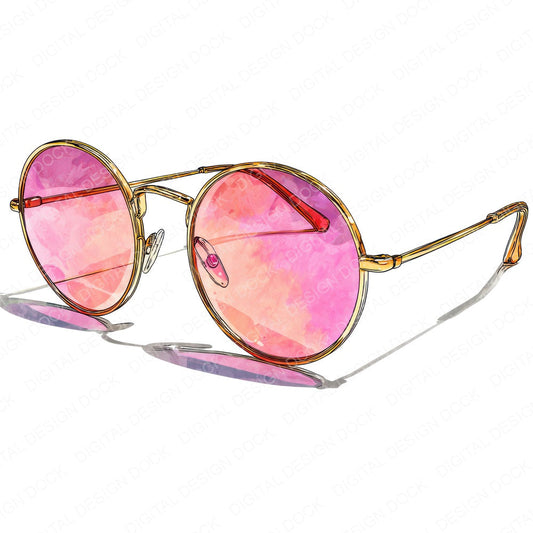 Watercolour Pink Sunglasses fussy cut sheet in US Letter format showing all 12 designs on one printable page