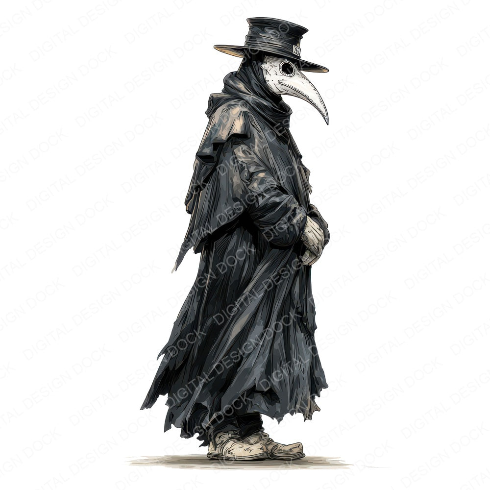 Watercolour Plague Doctor fussy cut sheet in A4 format showing all 12 designs on one printable page