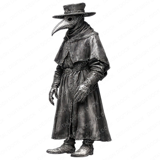 Watercolour Plague Doctor fussy cut sheet in US Letter format showing all 12 designs on one printable page