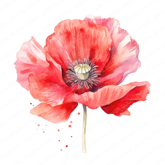 Watercolour Poppy fussy cut sheet in US Letter format showing all 12 designs on one printable page
