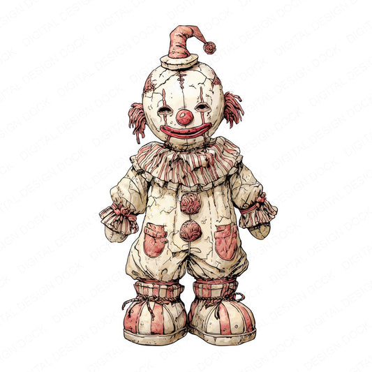 Watercolour Possessed Doll fussy cut sheet in A4 format showing all 12 designs on one printable page