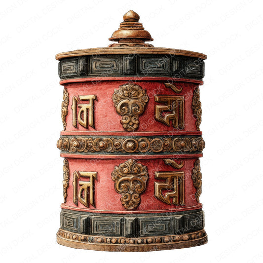 Watercolour Prayer Wheel fussy cut sheet in A4 format showing all 12 designs on one printable page