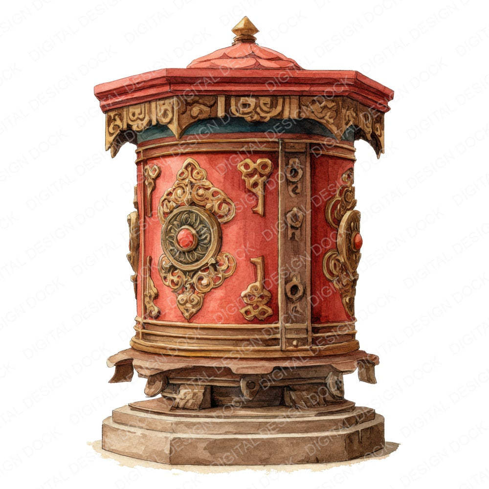 Watercolour Prayer Wheel fussy cut sheet in US Letter format showing all 12 designs on one printable page