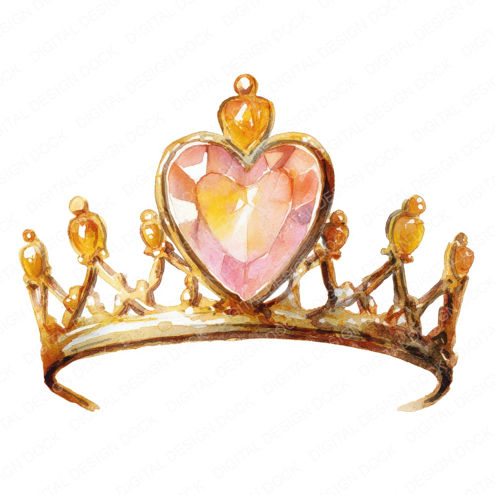 Watercolour Princess Tiara fussy cut sheet in US Letter format showing all 12 designs on one printable page