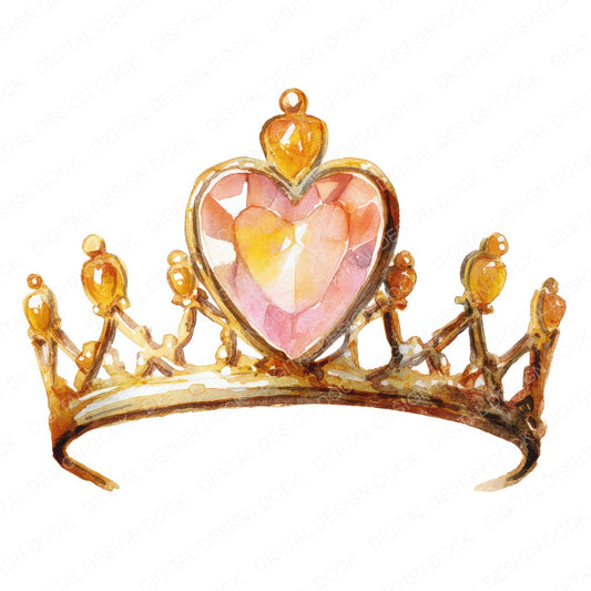 Watercolour Princess Tiara fussy cut sheet in US Letter format showing all 12 designs on one printable page