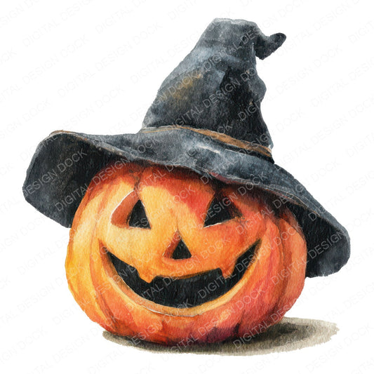 Watercolour Pumpkin Witch Hat fussy cut sheet in A4 format showing all 12 designs on one printable page