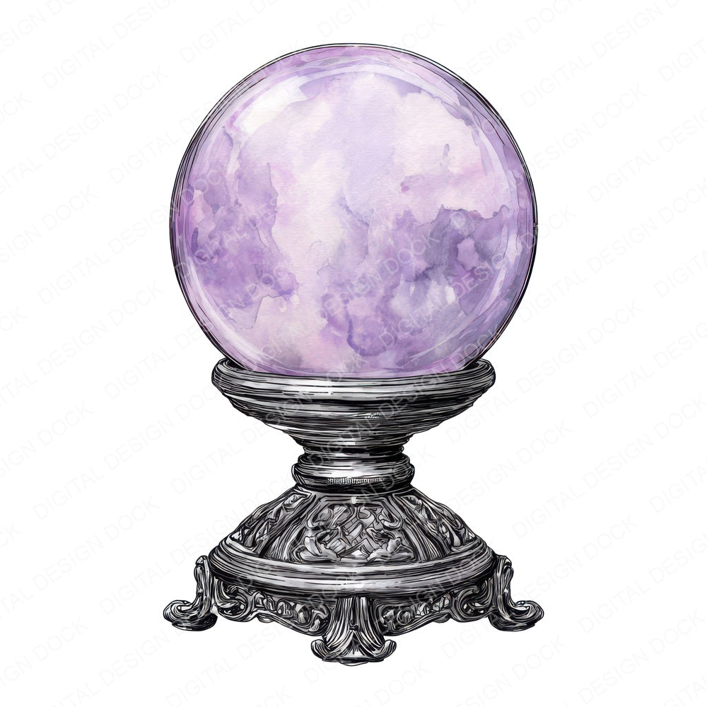 Watercolour Purple Crystal Ball fussy cut sheet in A4 format showing all 12 designs on one printable page
